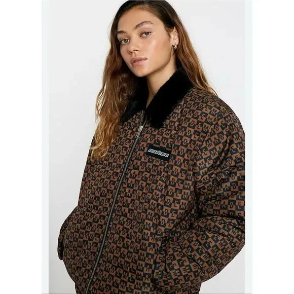 MadeMe Faux Fur Collar Puffer Jacket Brown and Black Size Medium New