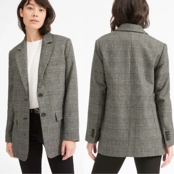 Everlane the Italian Wool Oversized Blazer Jacket in Glen Plaid Womens Size 00