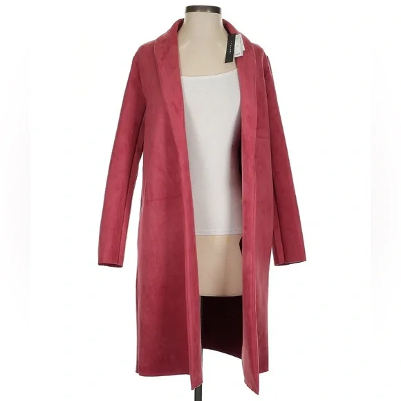 NWT Tahari Faux Suede Open Front Jacket in Geranium. Size XS.