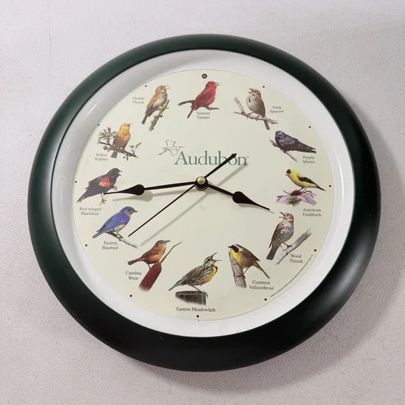 Audubon Society Singing Bird Wall Clock, Green Frame, 13