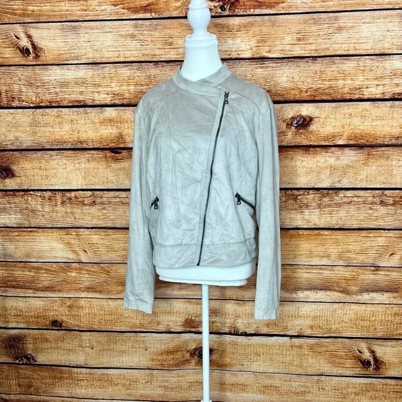 Elie Tahari Faux Suede Tan Moto Jacket Like New XL