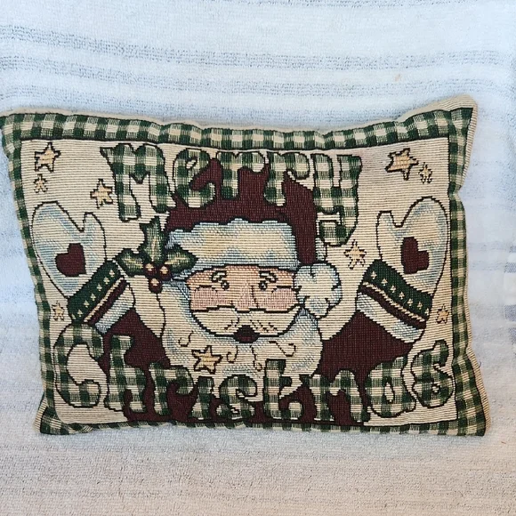 Vintage Santa Merry Christmas Tapestry Pillow 8 X 11