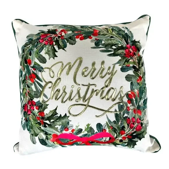 Christmas Wreath Embroidered Gold Merry Christmas 17