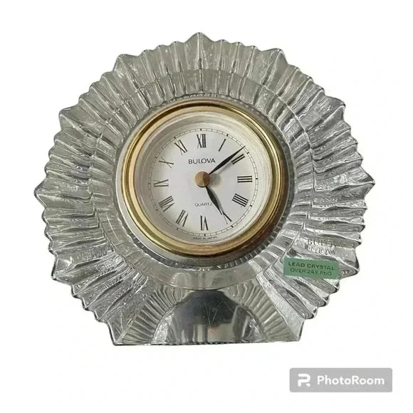 Bulova Hoya Crystal Clock‎ Vintage Quartz Desk Clock 5x2.5 inches Heavy >24%PbO