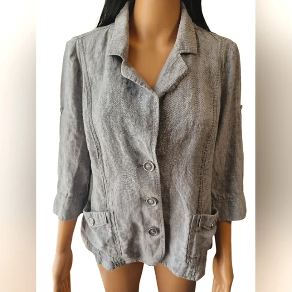 Canda 100% Linen Jacket Gray with Silver Buttons