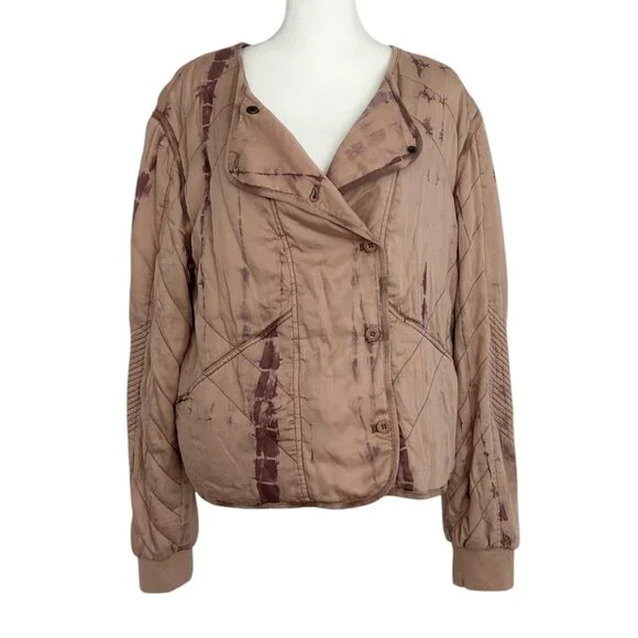 Marrakech Anthropologie Soft Quilted Tie Dye Bomber Moto Jacket NWT (M)