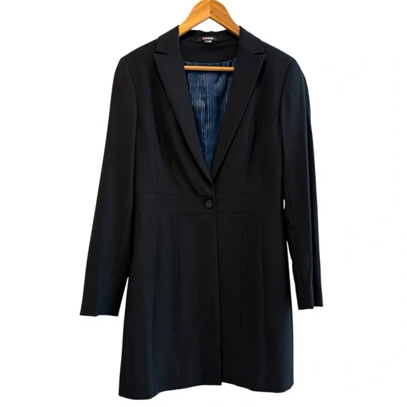 Express Long Sleeve Women’s Single Button Longline Blazer Navy Blue Size 6‎