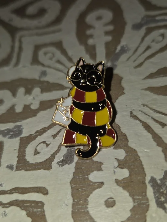 Black Cat Enamel Pin with Red and Yellow Scarf - Brand
