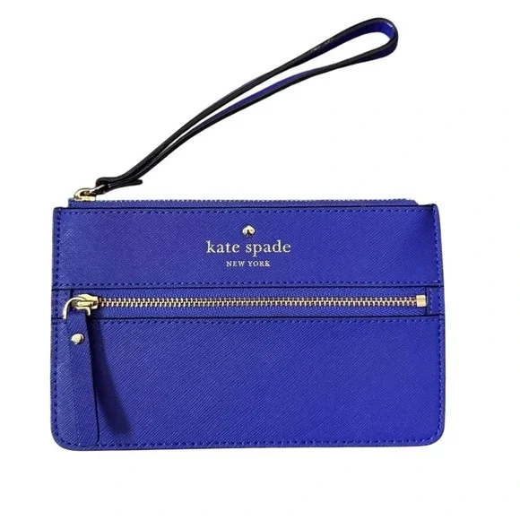 Kate Spade Bee Mikas Pond Baja Blue Saffiano Leather Wristlet WLRU1859 Cobalt