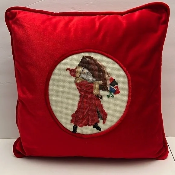 Old World Santa with Christmas Sack of Presents Counted Cross Stitch Pillow