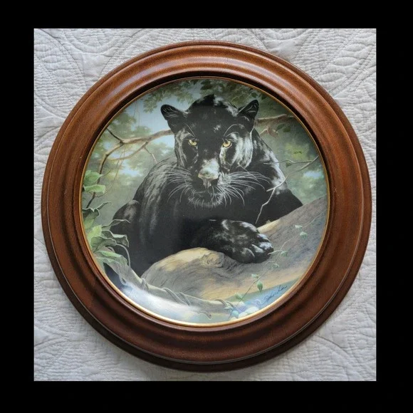 Vintage Franklin Mint Silent Watch Panther Limited Edition Porcelain Plate Frame