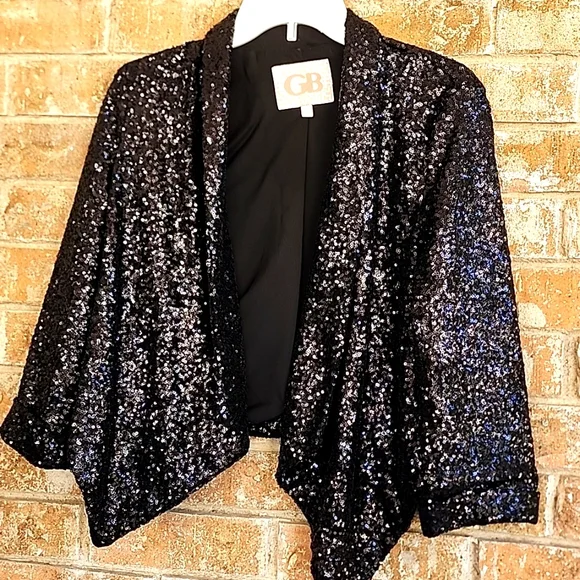 GB Black Moto Open Sequin Blazer
