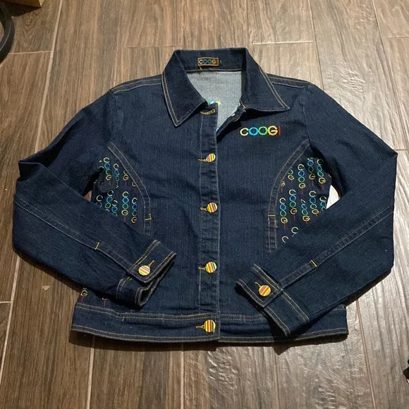Coogi dark denim colorful jacket logo print