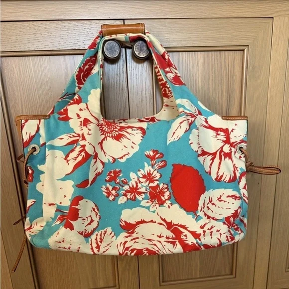 Vintage Kate Spade Floral Canvas Leather Tote Lined