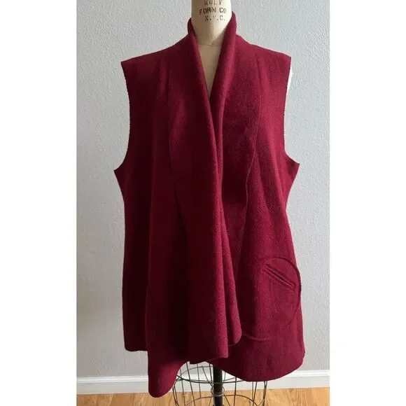 Beyond Threads 2X Red‎ Alpaca Wool Vest EUC Peru Artsy Plus Size
