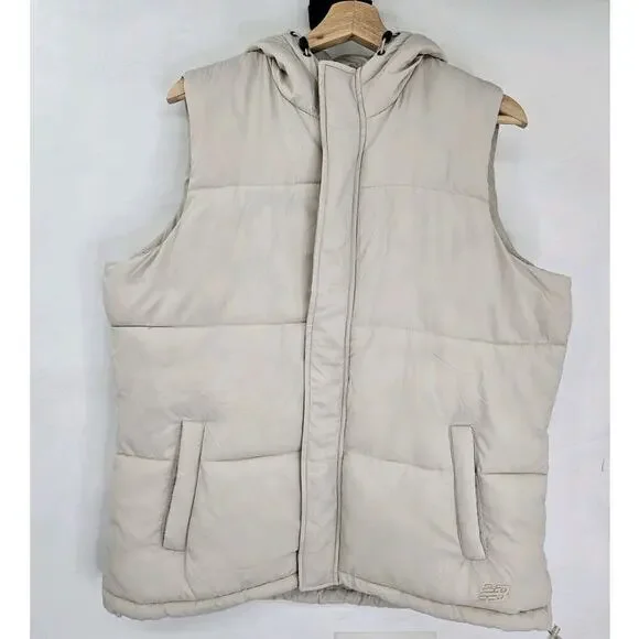 New Balance Cream Puffer Hoddie Vest Cream Size Large Lightweight Streetwear
