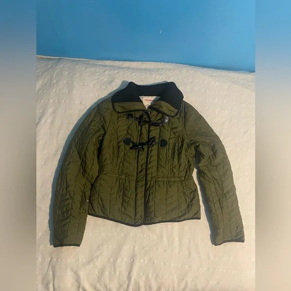 Cartonnier by Anthropologie Olive Quilted Jacket with Black Details size 6