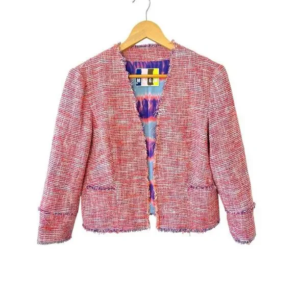 MSGM Tweed Pattern Evening Jacket Blazer Pink Size 40 Medium Preppy