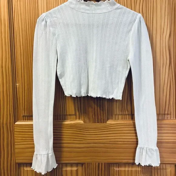Intimately Free People Cream Ruffled Cropped Crop Shirt Top Tee Size S