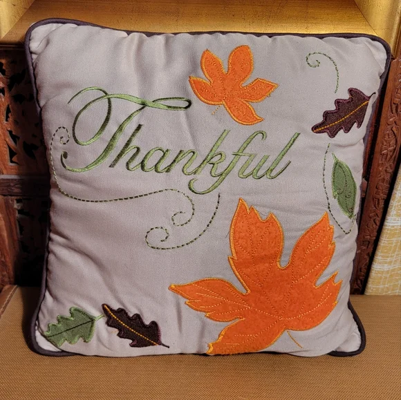 Thankful Felt Appliqué and Embroidered Fall Leaf Pillow