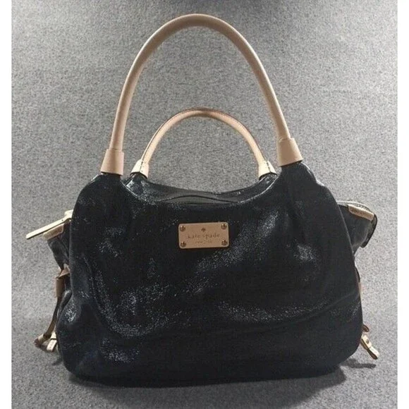 Kate Spade New York Crinkle Black Patent Leather Shoulder Bag Purse