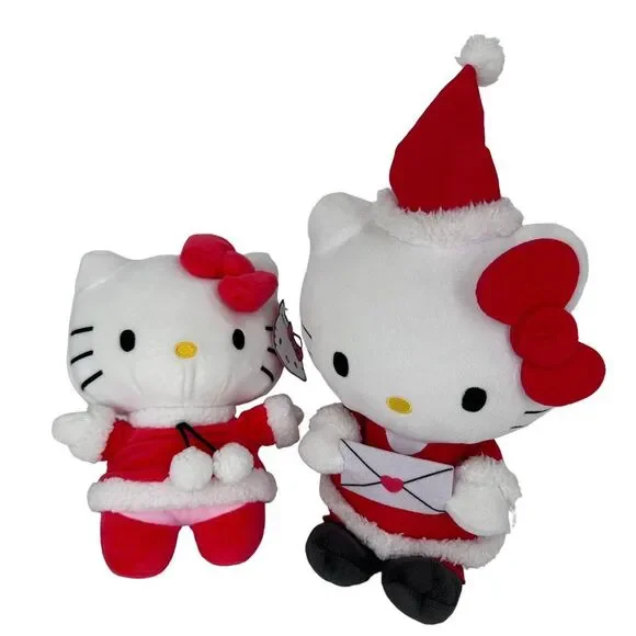 2 Sanrio HELLO KITTY Dressed For Christmas In Red Plush Stuffed‎ Animals
