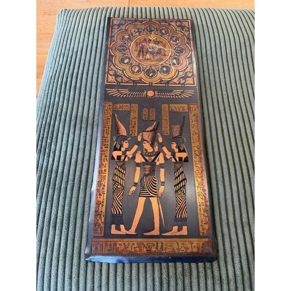 Vintage Egyptian Copper Wall‎ Art Clock Pharaoh Hieroglyphics Decor