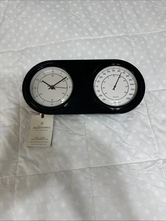 Hearth & Hand Black Wall Clock and Thermometer Duo