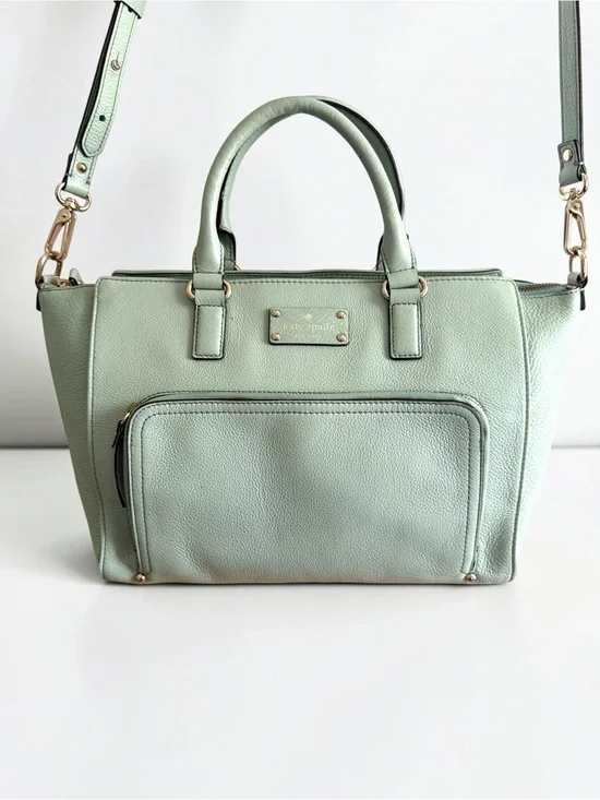 Kate Spade New York Mint Green/Blue Pebbled Leather Satchel Crossbody Purse