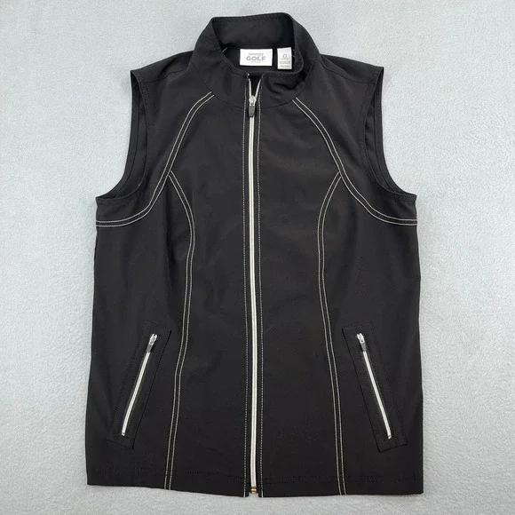 Chico's Zenergy Golf Women's Black Full Zip Vest Size 0 Mock Neck Contrast