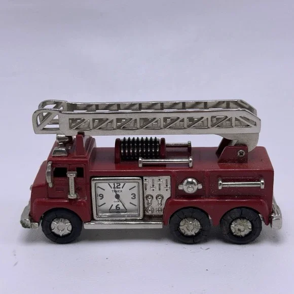 Vintage Timex Fire Truck Desk Clock Diecast Ladder Truck 4.5