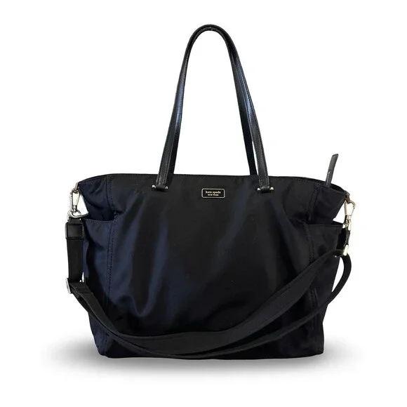 KATE SPADE NY Dawn Black Nylon Baby Diaper Bag with Matching Changing Pad