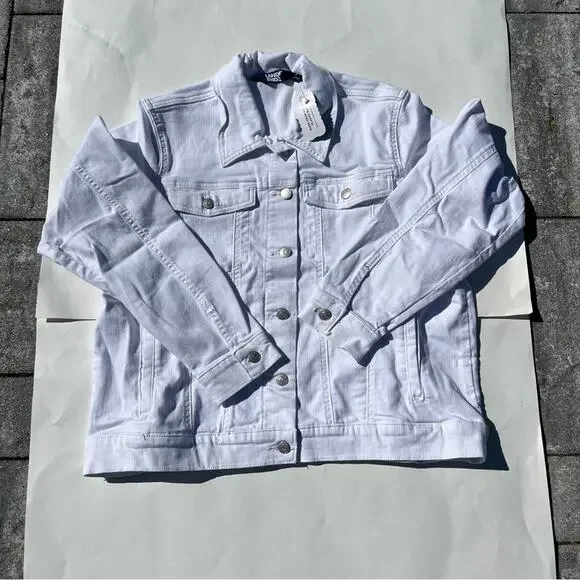 Lands’ End Denim Jacket White Preppy Spring Jean Jacket Women’s Size Large NWT