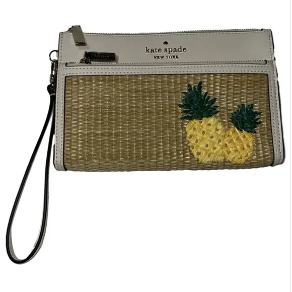 Kate Spade Wristlet‎ Clutch Straw Pineapple Applique Zip Pouch
