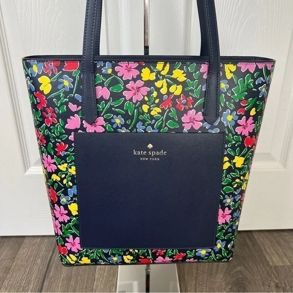 Kate Spade NWT Daily Tote Floral Statement Bag Navy Blue Bright Flowers Gift New