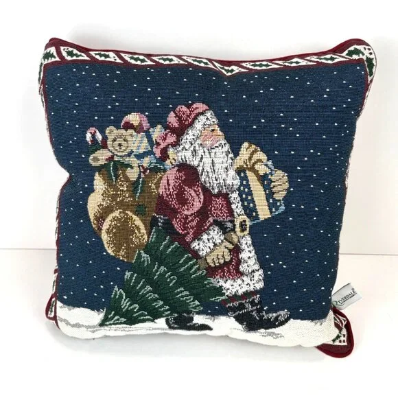 Riverdale Santa Claus Tapestry‎ Throw Pillow 16”x16” Christmas uSA VTG