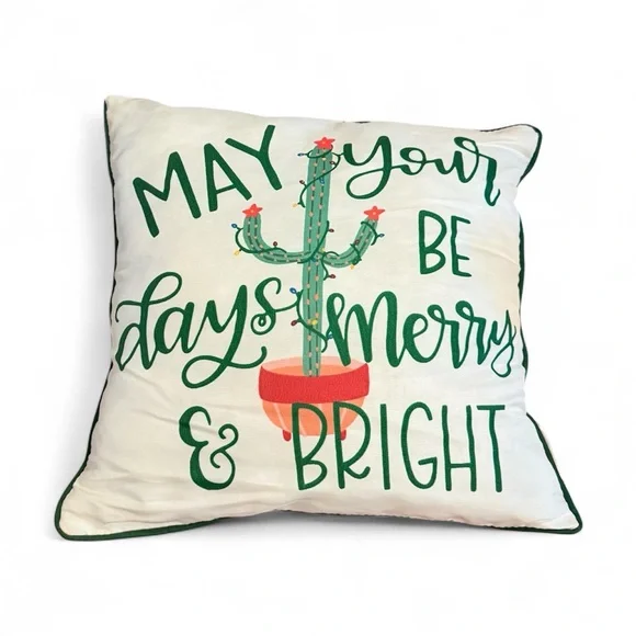 Festive Holiday Pillow with Cactus Design