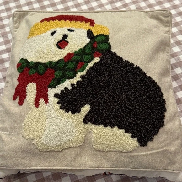 Christmas Holiday Dog Embroidered Pillow Cover London Kaye