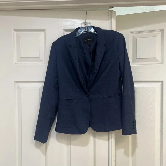 Banana Republic Women Blazer SZ 6 Navy Blue Plaid Blazer Career Office Smart
