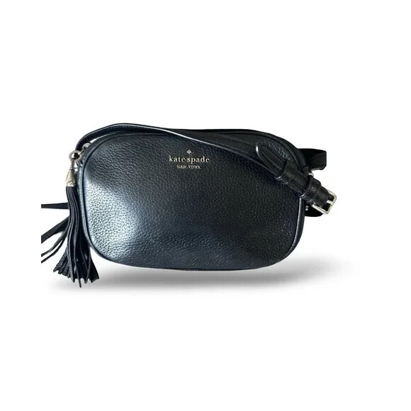 Kate Spade New York Black Annabell Camera Crossbody Bag pebbled leather