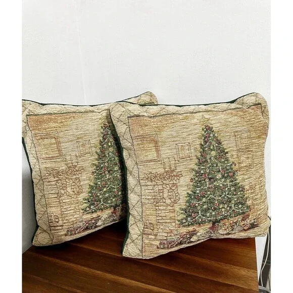 Set Of Two Vintage Dan Morris Christmas Elegance Tree Tapestry Pillows 16x16