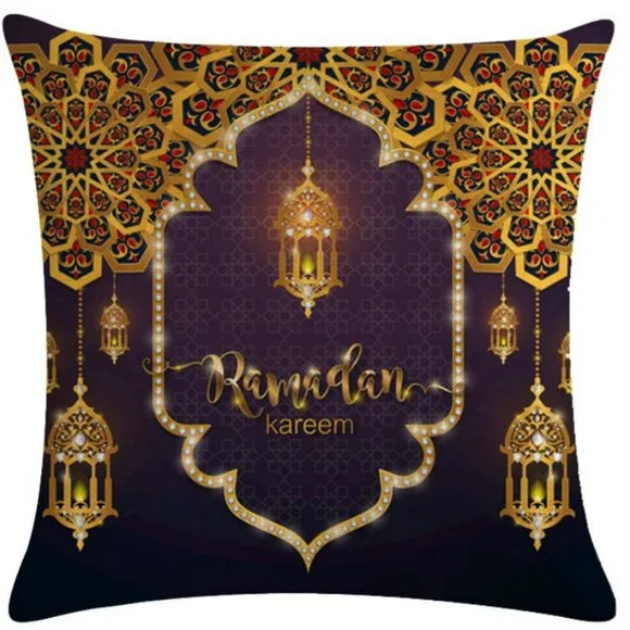 Purple Ramadan Kareem Pillow Covers 18x18 Decorative Linen Pillow Covers