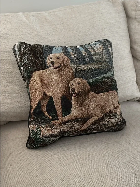 Golden Retriever Tapestry Throw Pillow - Beige/Gold