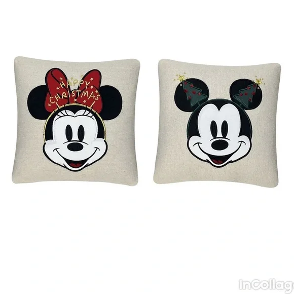 🆕 Disney's Mickey & Minnie Mouse 2-Piece Christmas Throw Pillows Set Green