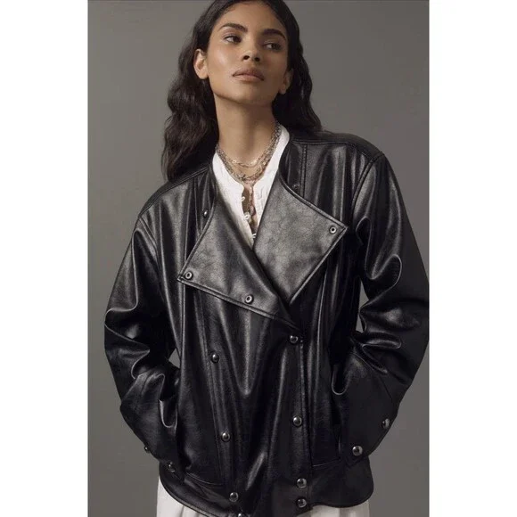 Anthropologie Pilcro Moto Jacket Faux Leather Asymmetric Snap Western XS NWT