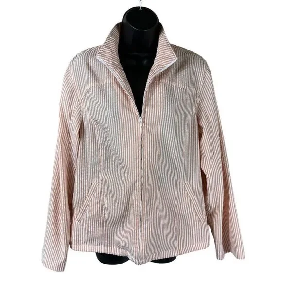 Women’s Orvis Peach White Zip Front Seersucker Jacket