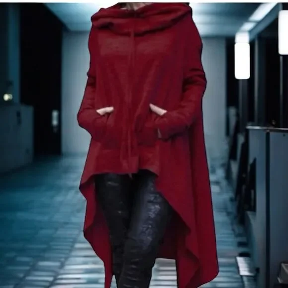 Burgundy Red Asymmetrical Hooded Goth Attire NEW