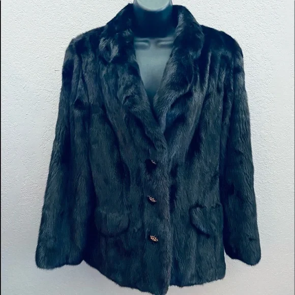 Nina Ricci Paris Luxurious Smooth Black / Dark Brown Mink Coat - medium