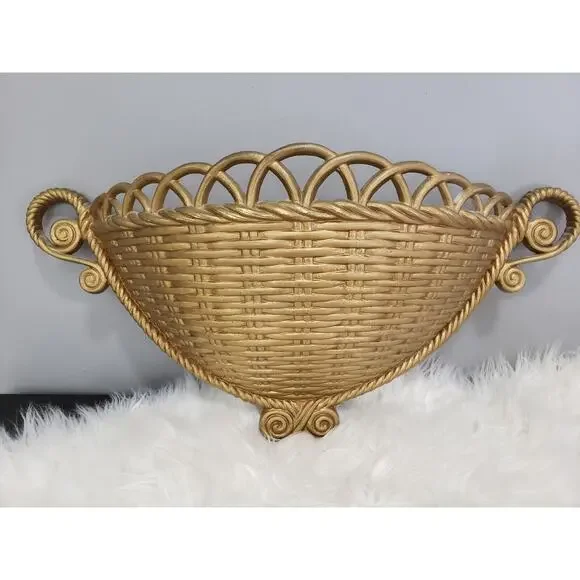 Burwood Vintage Wall‎ Pocket Hanging Planter Wall Faux Wicker Hollywood Regency