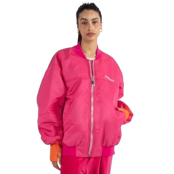 Khrisjoy NWT Satin Oversized Bomber Jacket in Pink GARDENIA Sz 0 (S)